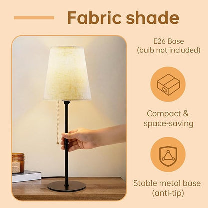 Vintage Fabric Table Lamp - 18" Linen Shade Desk Lamp, Pull Chain Switch