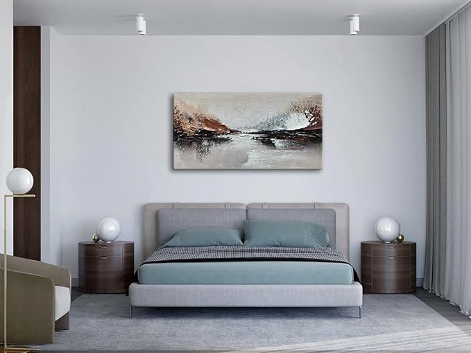 Slyart Hand Painted Abstract Landscape Texture Wall Art, 3D Modern Oil Painting on Canvas, 24"x48" Large Abstract Paintings for Living Room