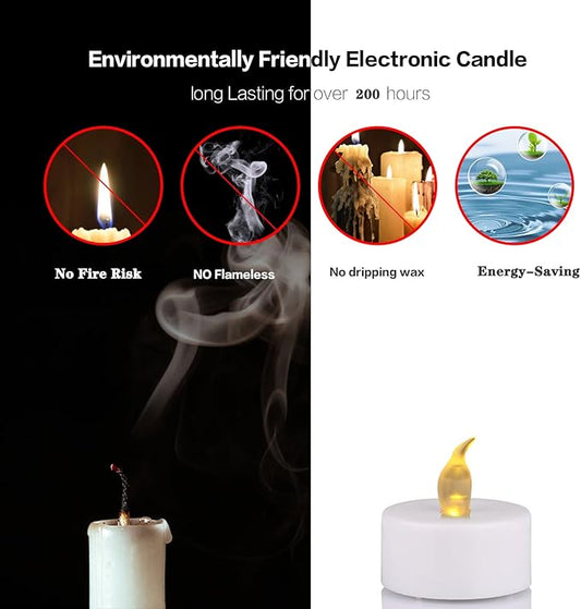 100Pack Battery Tea Lights candles- LED Tea Lights Realistic Bright Flickering Holiday Gift Operated Flameless LED Tea Light for Seasonal & Festival Celebration Warm Yellow Lamp Battery Powered