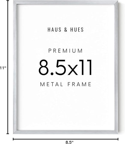 HAUS AND HUES 8.5x11 Silver Picture Frame - Modern Aluminum Display for Documents, Certificates, or Photos - Vertical & Horizontal Hanging (8.5x11 in, Silver)