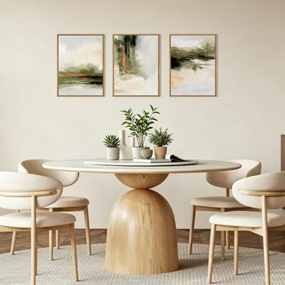 KAIRNE Green Abstract Neutral Framed Canvas Wall Art Set,Modern Watercolor Shapes Wall Decor,Minimalist Pastel Art Prints,Brown Gray Tan Artwork for Living Room,Bedroom,Farmhouse,Office-12 x16 x3