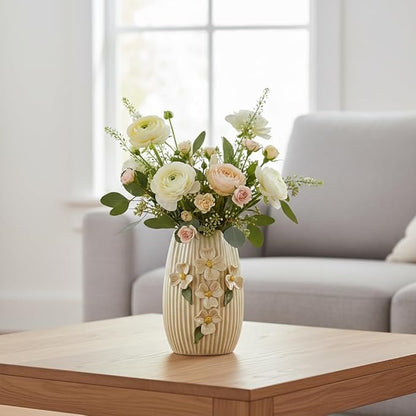 Yellow Ceramic Vase - 7 Inch Small Decorative Vases Home Decor, 3D Modern Flower Vase, Centerpiece Table, Shelf, Mantel, Kitchen, Living Room Decor