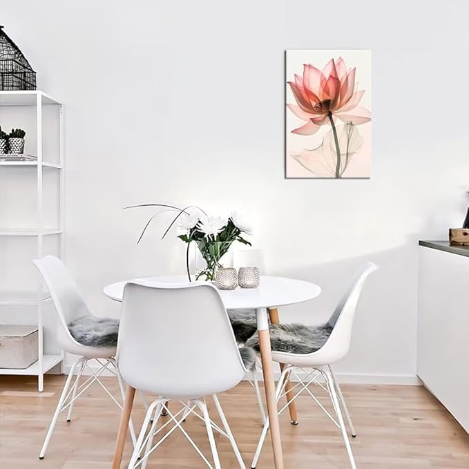 Wall HDQ Flowers Wall Art Blooming Lotus Picture Elegant Pink Floral Painting Canvas Print Framed Modern Bathroom Living Room Decor Framed Ready to Hang