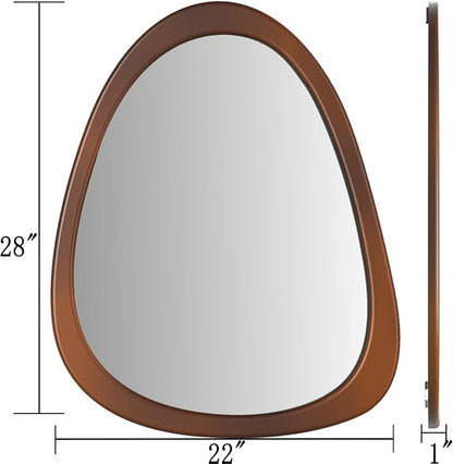 28"x 22" Irregular Wall Mirror, Wood Frame Asymmetrical Decorative Wall Wooden Mirror for Living Room Bedroom Entryway Bathroom Mid Century Home Decor Cherry Brown