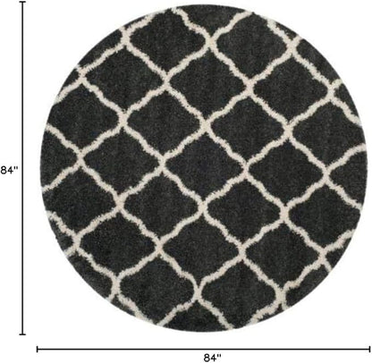 SAFAVIEH Hudson Shag Collection 7' Round Dark Grey/Ivory SGH283G Moroccan Trellis Non-Shedding Living Room Bedroom Dining Room Entryway Plush 2-inch Thick Area Rug