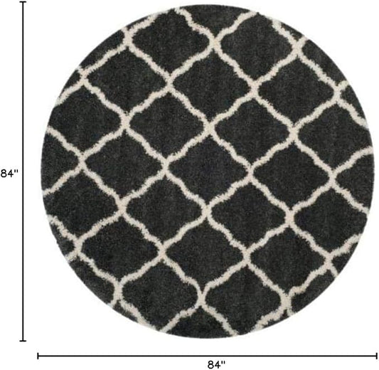 SAFAVIEH Hudson Shag Collection 7' Round Dark Grey/Ivory SGH283G Moroccan Trellis Non-Shedding Living Room Bedroom Dining Room Entryway Plush 2-inch Thick Area Rug