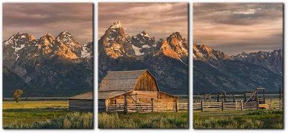 Pacimo Country Paintings for Wall Grand Canyon Picture Art Nature Landscape Artwork 3 Pieces Log Cabin Modern Wall Art Giclee Home Decorations for Living Room Framed Ready to Hang - 20"x28"x3 Panels