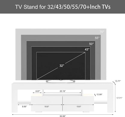 JUMMICO TV Stand with LED Lights, Modern Entertainment Center Media and Open Shelf Console Table Storage Desk with 1 Drawer and Remote Control 20 Color LED Lights up to 70 Inch TV (White)