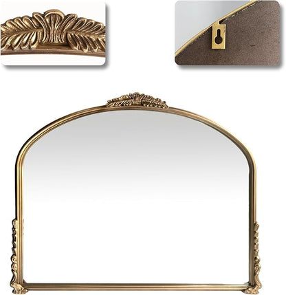 OUSHUAI Gold Vintage Wall Mirror,Antique Wide Mirror Decor,Arched Big Mirror for Entryway/Bathroom/Fireplace 37"X29"
