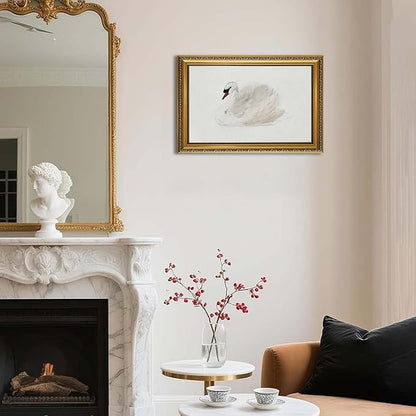 YD&YZY Gold Framed Vintage Wall Art Classic Swan Canvas White Swan Wall Decor Rustic Farmhouse Watercolor Retro Art Painting Picture Print Artwork for Bedroom Bathroom Office 16x24 inch Framed