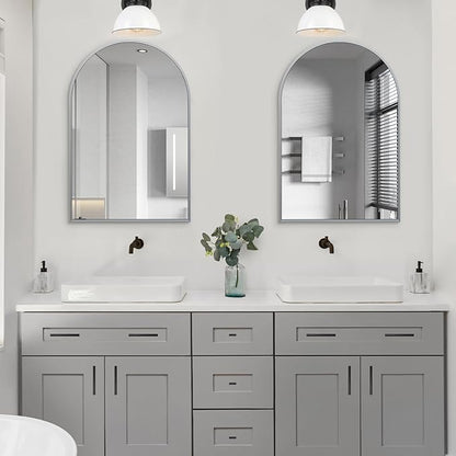 24" x 32" Silver Arched Mirror, Arch Wall Mirror, Metal Frame Black Bathroom Mirror, Arched Top Bathroom Vanity Mirror for Living Room, Bedroom, Entryway, Tempered Glass, Shatter Proof