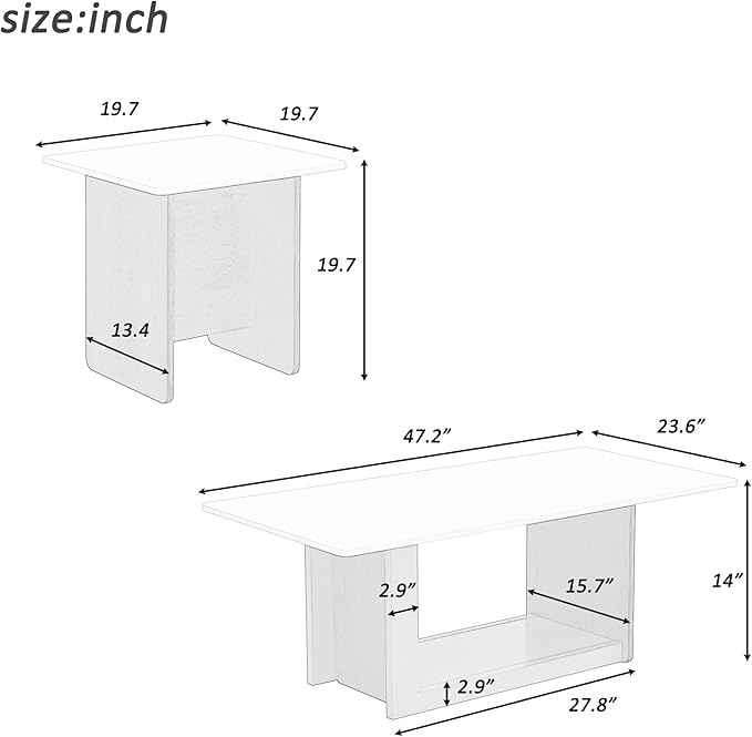 Modern Light Luxury TV Stand and Coffee Table Set of 2, Modern TV Console,Wood Center Tables with Spacious Top, Storage Cabinet & Open Adjustable Shelves for Living Room, White