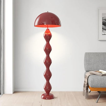 Red Mushroom Floor Lamp with Metal Lampshade,Adjustable 3-Color Temperature Reading Lamp,Nordic Style Standing Lamp for Nursery Bedroom and Living Room