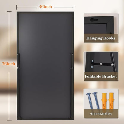 Easly Full Length Mirror with Stand 46"x76" Full Body Mirror Floor Mirror Standing Hanging or Leaning Wall, Wall Mirror with Stand Aluminum Alloy Frame for Living Room Bedroom Cloakroom,Black