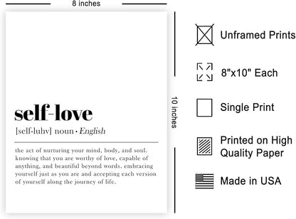 Poster Master Definition of Self Love Print - Typography Poster - Dictionary Art - Minimal Gift for Men & Women - Motivational Decor for Bedroom, Living Room or Dorm - 8x10 UNFRAMED Wall Art