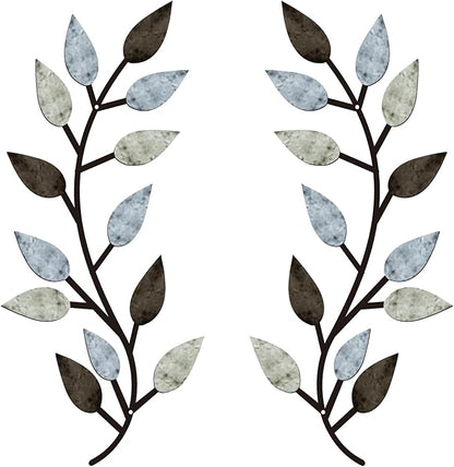 Zhengmy 2 Pieces Metal Tree Leaf Wall Decor Vine Olive Branch Leaf Wall Art Living Room, Hallway Wall Decor Outdoor Decoration(Pastel Colors)