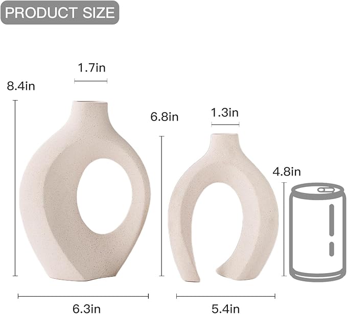 Lvases Snuggle Hollow Ceramic Vase Set of 2, Nordic Modern Boho ins Style Decorative Ceramic Aesthetic Flower Vase for Home Decor (Milky White W 6.3" X H 8.4")