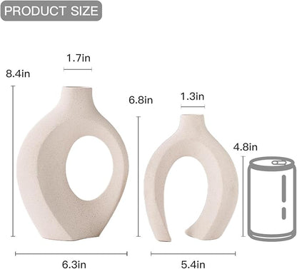 Lvases Snuggle Hollow Ceramic Vase Set of 2, Nordic Modern Boho ins Style Decorative Ceramic Aesthetic Flower Vase for Home Decor (Milky White W 6.3" X H 8.4")