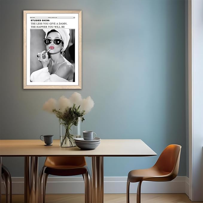 Vintage Black and White Trendy Newspaper Wall Art, Positive Headline Canvas Bedroom Wall Decor, Bathroom Poster Print Picture, Girly Apartment Dorm Room Decor Painting16x24 inch Light Wood Framed