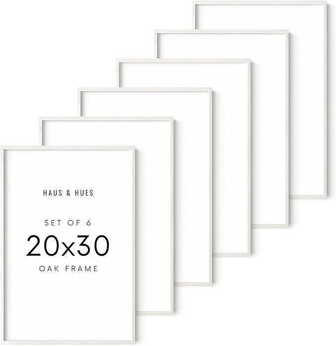 HAUS AND HUES White Oak Wood 20x30 Picture Frames - Set of 6, Contemporary Frames for Posters and Wall Display