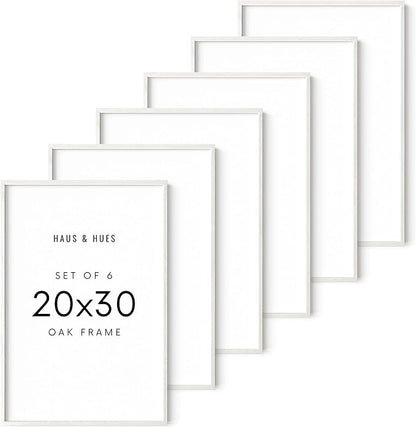 HAUS AND HUES White Oak Wood 20x30 Picture Frames - Set of 6, Contemporary Frames for Posters and Wall Display