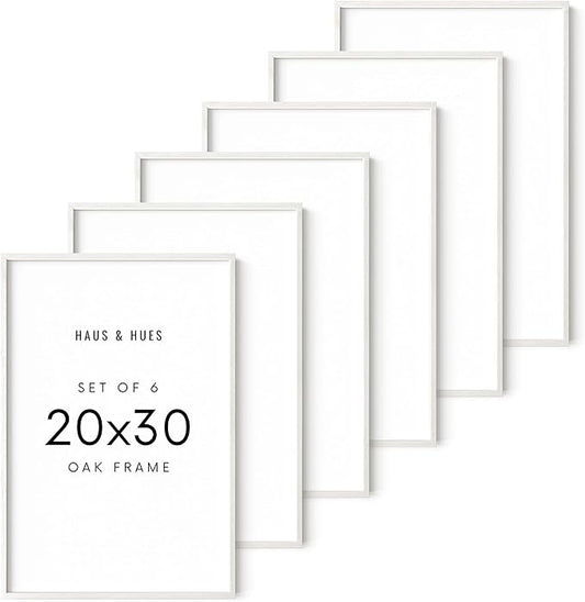 HAUS AND HUES White Oak Wood 20x30 Picture Frames - Set of 6, Contemporary Frames for Posters and Wall Display