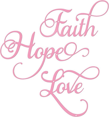 ESTART Faith Hope Love 3 Pieces Metal Wall Decor Inspirational Pink Letter Sign Wall Art Rustic Vintage Farmhouse Word Metal Sign Family Wall Decor for Home Bedroom Living Room (Pink)
