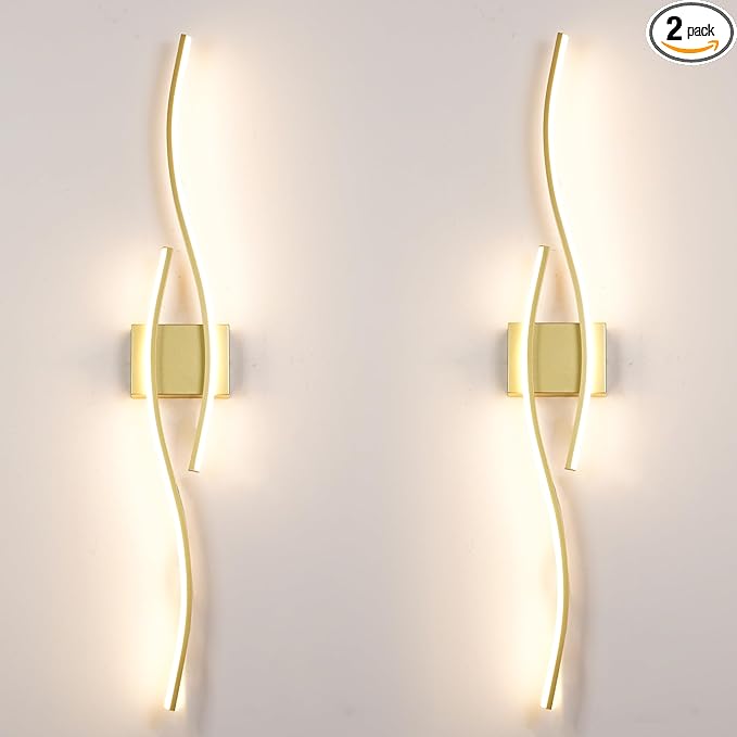 Modern Wall Sconces Set of 2, Dimmable LED with Remote Control, Gold Indoor Wall Sconce, Hard Wired Wall Lights for Living Room, LED Wall Decor for Hallway, Bedroom, 40.5"in, 3 Color, Timer, Memory