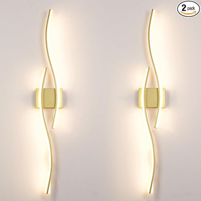 Modern Wall Sconces Set of 2, Dimmable LED with Remote Control, Gold Indoor Wall Sconce, Hard Wired Wall Lights for Living Room, LED Wall Decor for Hallway, Bedroom, 40.5"in, 3 Color, Timer, Memory