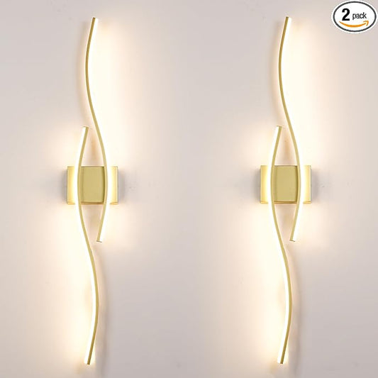 Modern Wall Sconces Set of 2, Dimmable LED with Remote Control, Gold Indoor Wall Sconce, Hard Wired Wall Lights for Living Room, LED Wall Decor for Hallway, Bedroom, 40.5"in, 3 Color, Timer, Memory