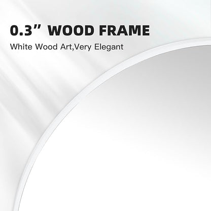 CULER Round White Bathroom 30 Inch Mirror,Circle Wall Modern Mirror for Bedroom,Hanging Vanity Tempered Glass Mirrors for Entryway or Living Room
