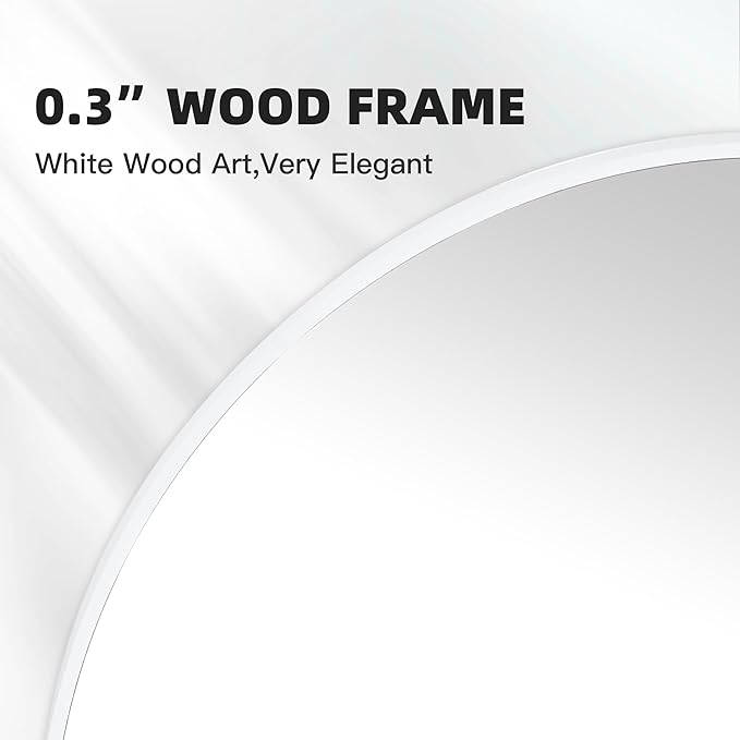CULER Round White Bathroom 24 Inch Mirror,Circle Wall Modern Mirror for Bedroom,Hanging Vanity Tempered Glass Mirrors for Entryway or Living Room