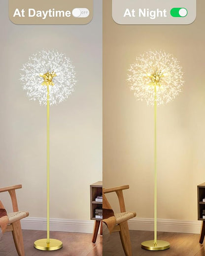 Crystal Floor Lamp, 69'' Modern Floor Lamp for Living Room, Standing Lamp with On/Off Foot Switch, Metal Tall Lamps with 659 PCS K9 Crystals, Gold Pole Living Room Lights (Gold/8) Bulbs NOT Included