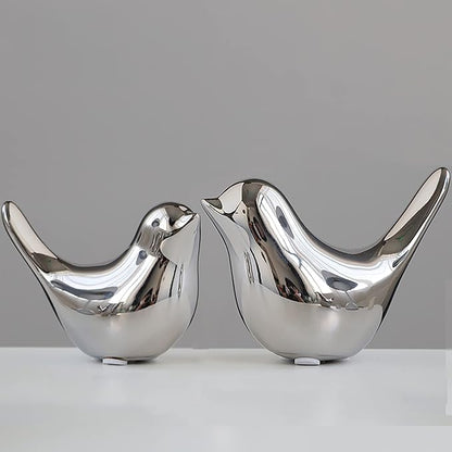 FANTESTICRYAN Small Birds Statues Gold Home Decor Modern Style Figurine Decorative Ornaments for Living Room, Bedroom, Office Desktop, Cabinets (M&L, Silver)
