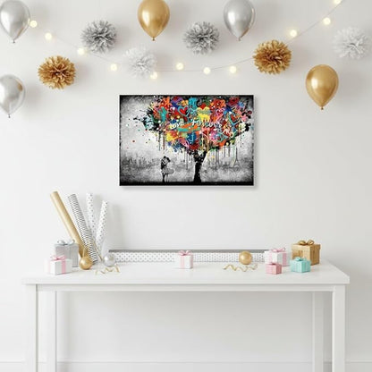 Artmyharbor Heart Tree Painting Graffiti Wall Art Bedroom Wall Decor 24 x 36 inches