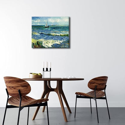 Wieco Art Seascape at Saintes Maries by Vincent Van Gogh Oil Paintings Reproduction Modern Wrapped Giclee Canvas Prints Sea Pictures on Canvas Wall Art for Living Room Home Office Decorations