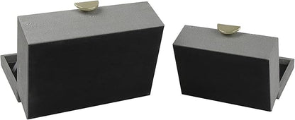 HofferRuffer Faux Leather Jewelry Boxes, Decorative Boxes Storage Accessory Organizer with Gold Hardware Decor, Classic Vegan Leather Set of 2 Pieces (Dark Grey)