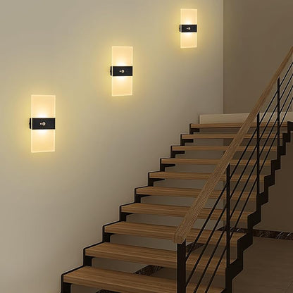 Motion Sensor Wall Light, Rechargeable LED Wall Sconce, Dimmable Magnetic Night Light, 3000K Warm White Wireless Lamp, Battery Powered Indoor Hallway Stairway Closet Bedroom, 2 Pack