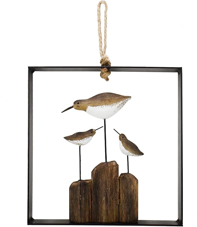 Aecipl Nautical Wood Wall Decoration Rustic Wooden Hanging Ocean Home Decor Hand Carved Beach Themed Ornament for Door (Rectangular, B)
