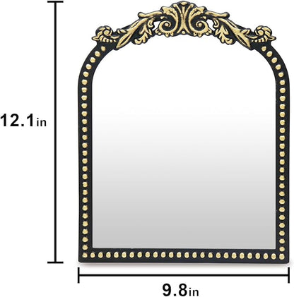 Vintage Vanity Makeup Mirror, 12.1" x 9.8" Antique Arched Black Table Mirrors for Dresser,Baroque Decor Ornate Standing Mirror for Living Room,Tabletop,Bedroom