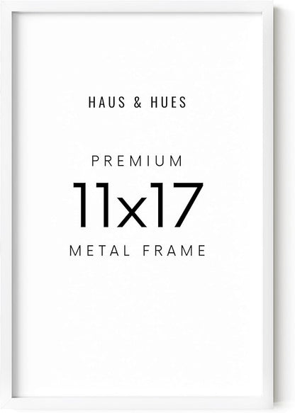 HAUS AND HUES 11x17 White Aluminum Poster Frame - Vertical & Horizontal Hanging, Shatterproof Plexiglass - Ideal for Home, Room, Office (11x17 in, White)