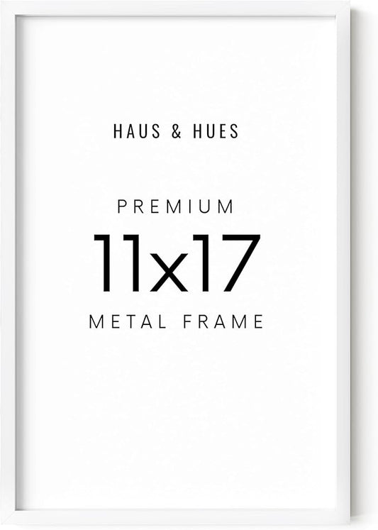 HAUS AND HUES 11x17 White Aluminum Poster Frame - Vertical & Horizontal Hanging, Shatterproof Plexiglass - Ideal for Home, Room, Office (11x17 in, White)