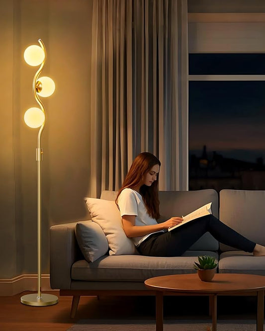 Lightdot 60IN Gold Floor Lamp Stepless Dimmable Globe Floor Lamps with 3Pcs 3000K Bulbs Eye-Friendly Mid Century Standing Lamps with 5Lbs Heavy Base for Living Room/Bedroom/Sofa Beside/Corner Decor