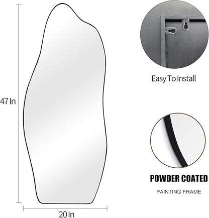 POZINO Irregular Mirror, 47"x20" Large Asymmetrical Mirrors, Funky Frameless Mirror Decor, Odd Shaped Mirrors for Bathroom Living Room Bedroom Entryway