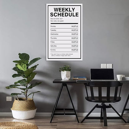 Weekly Schedule Inspirational Wall Art Motivational Entrepreneur Quote Painting Prints on Canvas Success Inspiring Hustle Posters Rise Grind Pictures Artwork Home Office Decor Framed (28" Wx44 H)