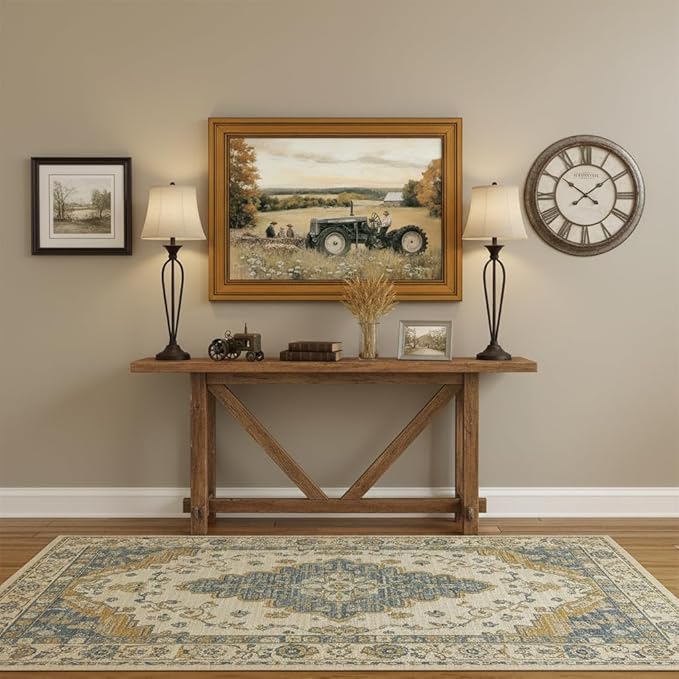 Vintage Gold Framed Canvas Wall Art, Old Tractor Poster Artwork, Country Landscape Print Picture, Farmhouse Aesthetic Painting Wall Decor, for Living Room, Bedroom, Home Decoration, 12x16in