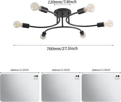 FRIXCHUR 6-Light Sputnik Chandelier, Black Mid-Century Modern Semi Flush Mount Ceiling Light, Metal Fixture with E26 Sockets for Bedroom, Living Room, Kitchen (Bulbs Not Included)