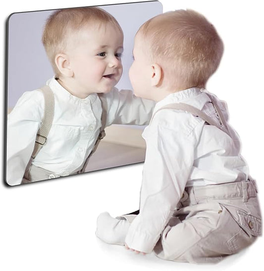quegau Kids Safety Shatterproof Mirror for Wall, Plastic Mirror Wall Mounted, Made of Unbreakable Acrylic Non-Glass, Thick 1/8",1Pcs 8"x8", Great for Bedroom Door Closet, Kids' Rooms Mirrors