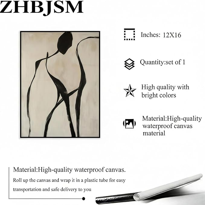 ZHBJSM Abstract Figure Wall Art Set of 2 Modern Minimalist Elegant Black People Line Subtle Texture Neutral Tone Home Living Room Bedroom Chic Modern Interior Decor 12x16 Inch Unframed