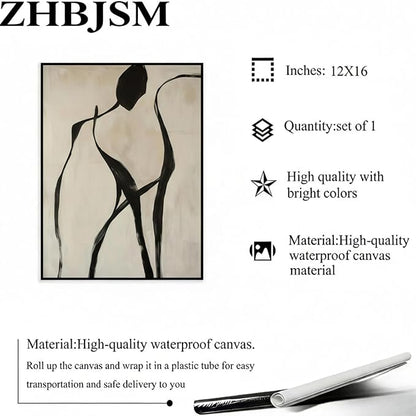 ZHBJSM Abstract Figure Wall Art Set of 2 Modern Minimalist Elegant Black People Line Subtle Texture Neutral Tone Home Living Room Bedroom Chic Modern Interior Decor 12x16 Inch Unframed